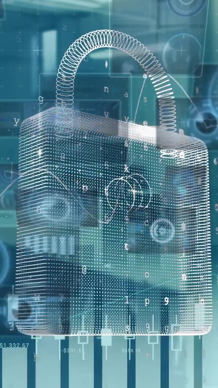 Animated Digital Padlock with Data and Code Overlay