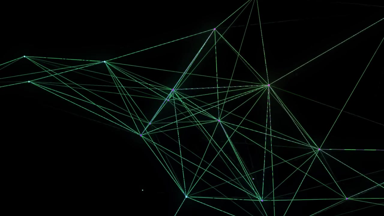 Abstract composition with connecting dots and lines and triangles Loop background. Plexus effect. Cyber Digital Data Visualization Network Polygon Connection Structure. Center version. Type C.