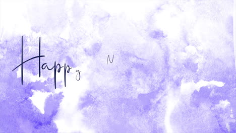 happy new year text with watercolor ink on white gradient