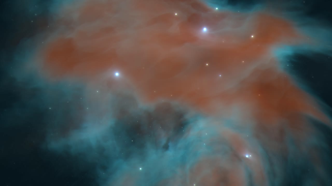 Nubes de polvo naranjas y azules de una nebulosa espacial