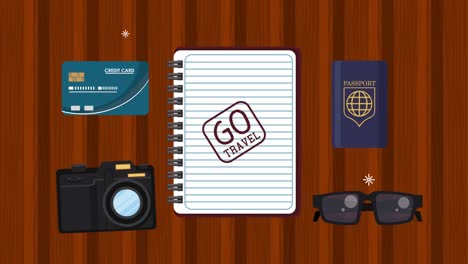 animación de viaje en el tiempo con cuaderno y accesorios