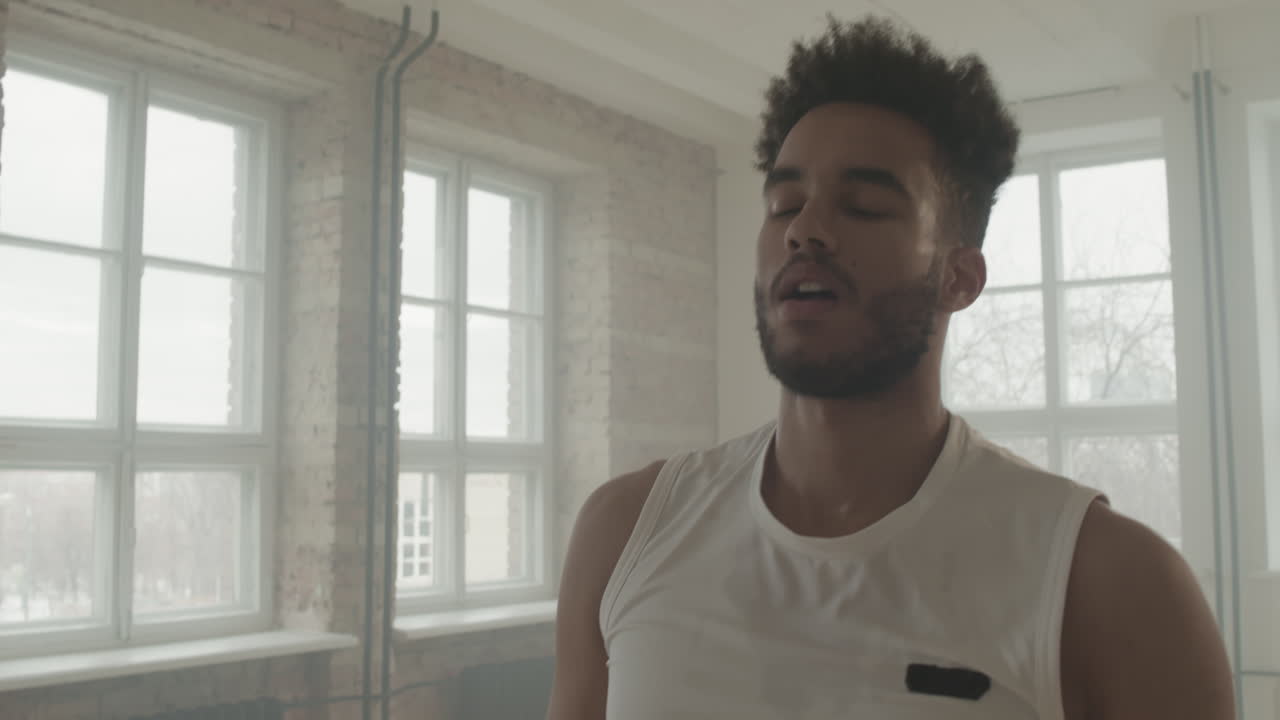 Sweaty Sportsman After Battle Rope Exercise