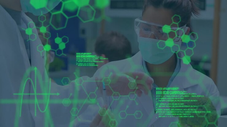 Animation of scientific data processing over diverse scientists in laboratory
