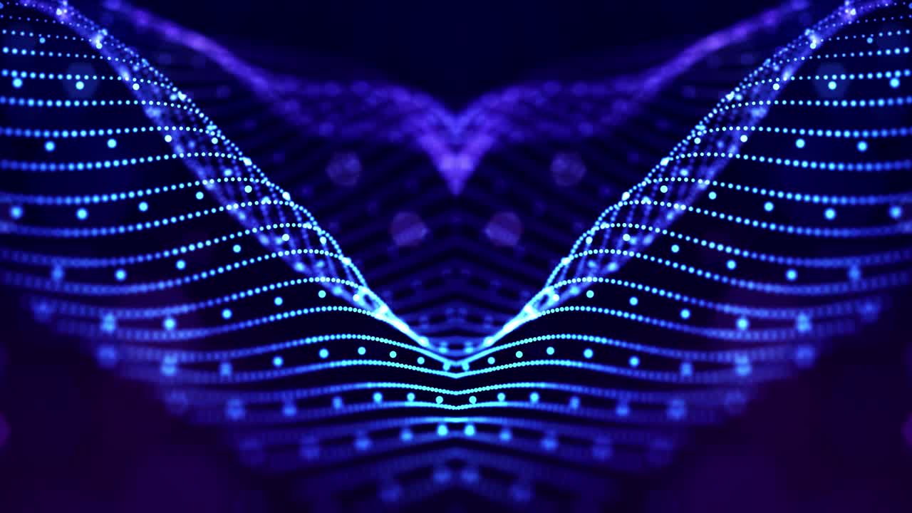 Glow blue particles form lines, symmetrical structures. 4k looped sci-fi 3d abstract background. For holiday presentations, ceremonies as vj loop motion design
