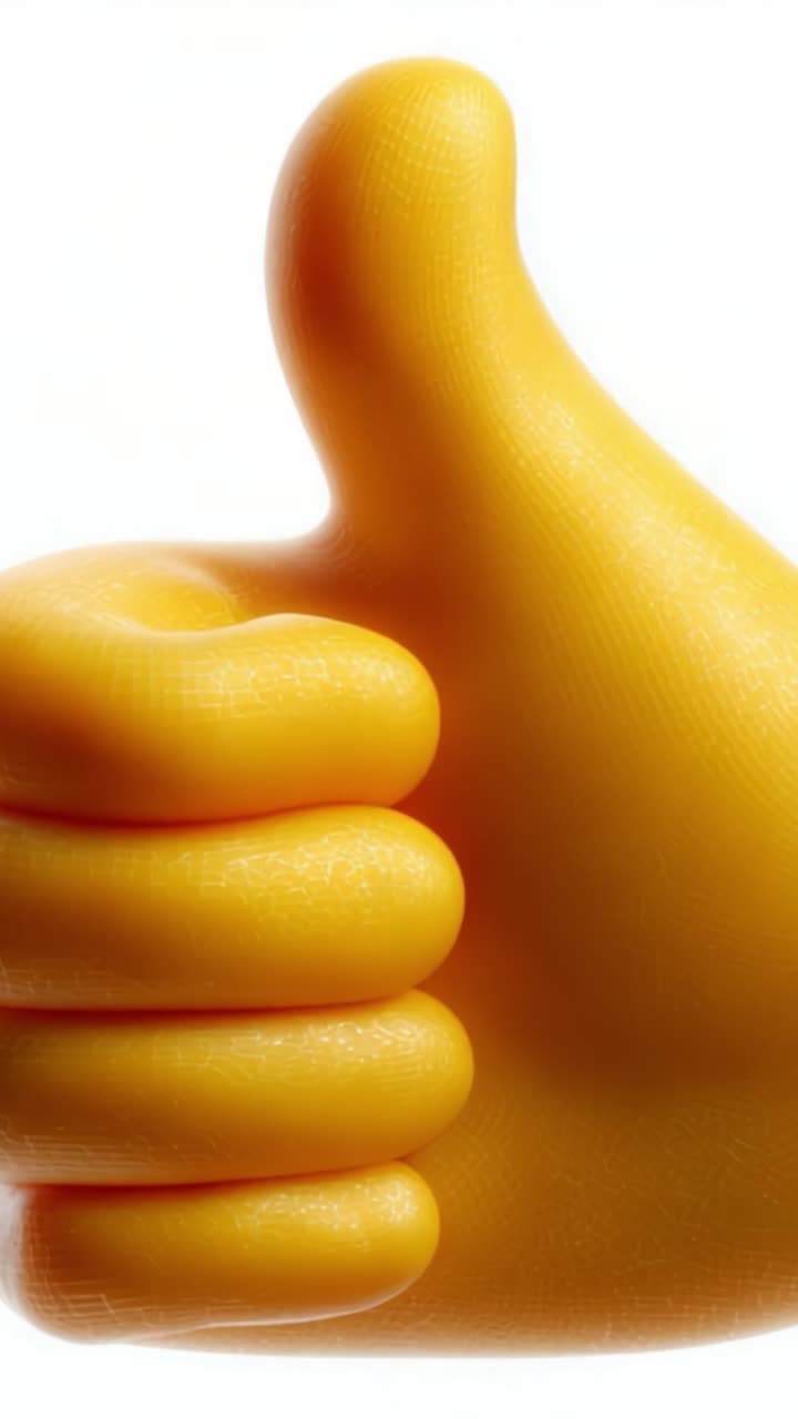 A close-up view of a bright yellow thumbs-up gesture emphasizing positivity and approval as a universal symbol in various contexts and communications
