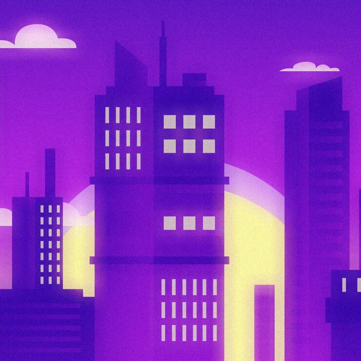 Purple City Skyline at Sunrise/Sunset