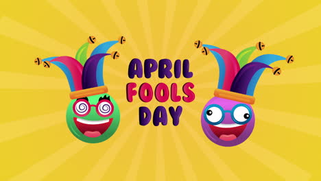 happy fools day card with crazy emojis and buffoons hats