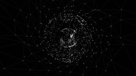 animación del globo con conexiones sobre el espacio digital negro