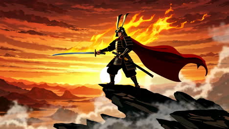 samurai warrior at sunset