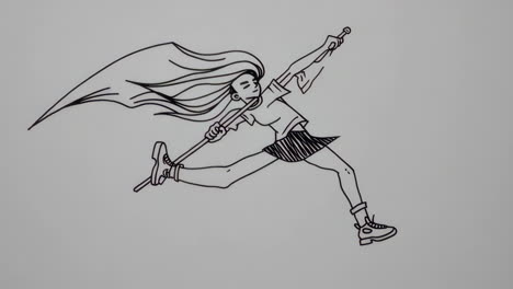 dynamic line art illustration of a running woman