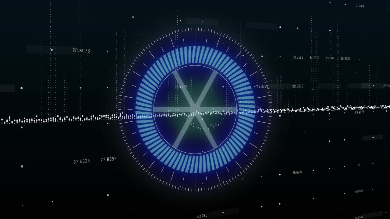 네온 둥근 스캐너의 애니메이션과 검은 바탕에 대한 데이터 처리