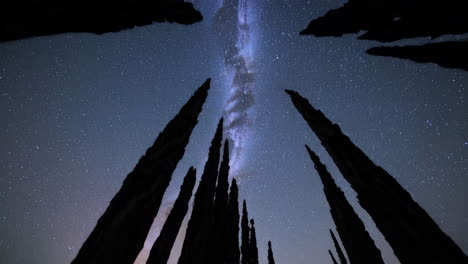 milky way over stone pillars at night