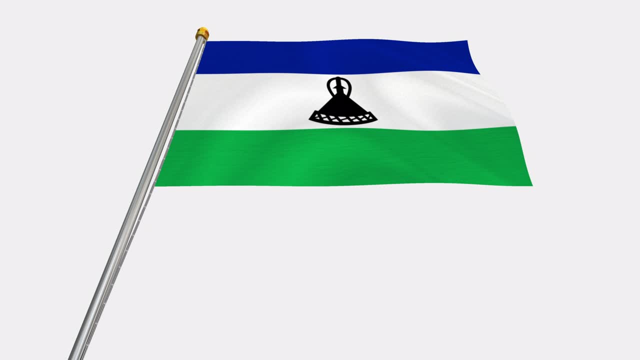 Loop-video af Lesothos flag, der blafrer i vinden, slowmotion-video i 4K, med alfakanal