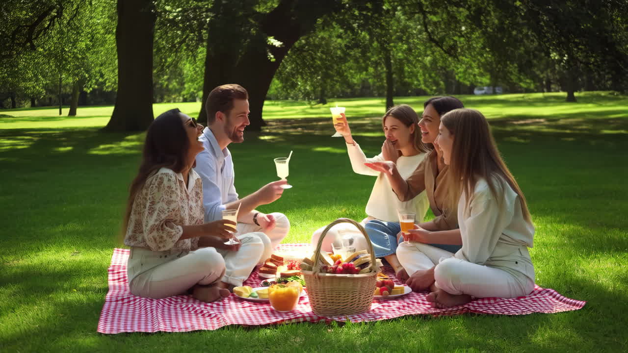 Friends Enjoying a Picnic in a Sunny Park
