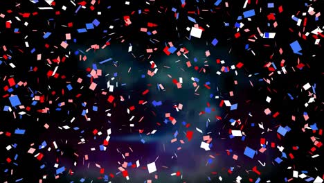 Animation-of-red,-white-and-blue-confetti-falling-on-dark-background