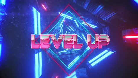 Animation-of-level-up-text-over-neon-pattern-background