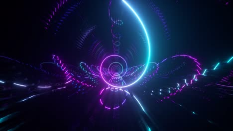 gradient neon spiral metal tunnel background. endless flight forward. modern neon lighting. seamless loop 3d render