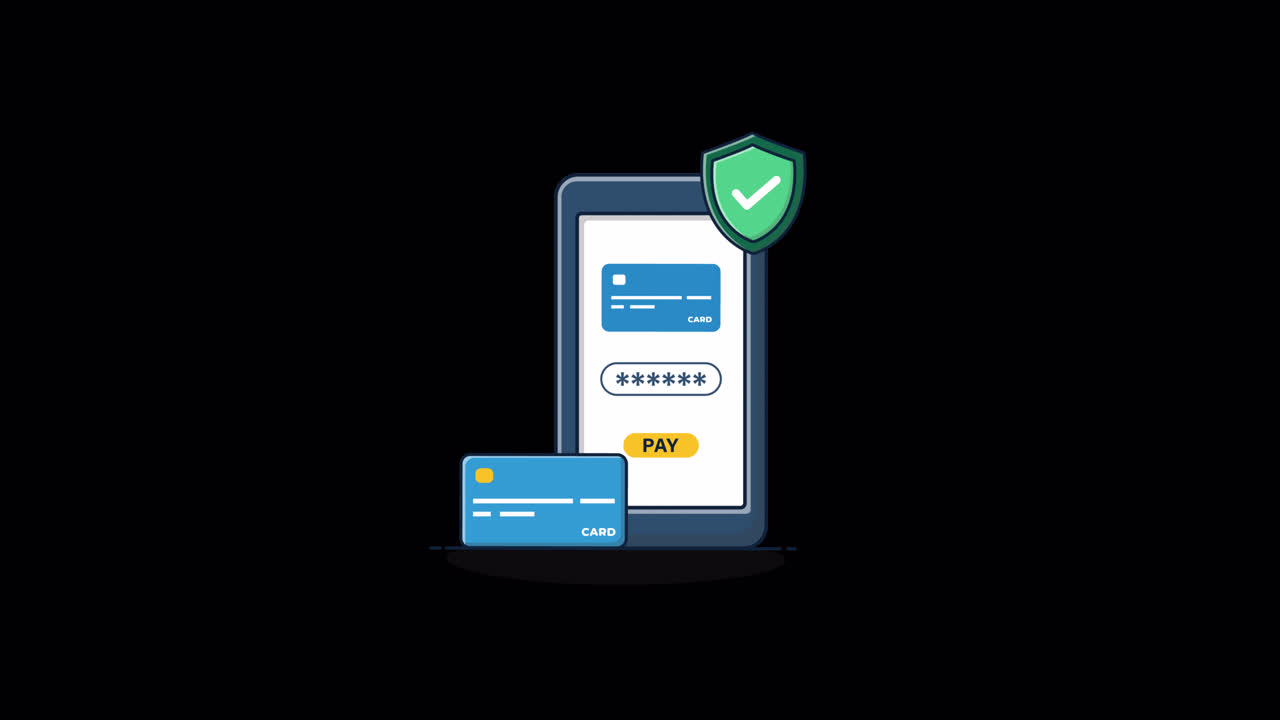 Secure Mobile Payment Transaction with Credit Card Animation