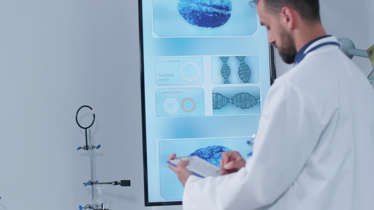 Doctor Analyzing Medical Data on a Digital Display