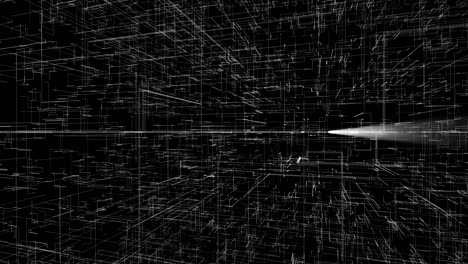 3d fondo futurista de interminables líneas cortas blancas conectadas, la eternidad del espacio. animación. rotación de los tubos estrechos abstractos blancos sobre fondo negro