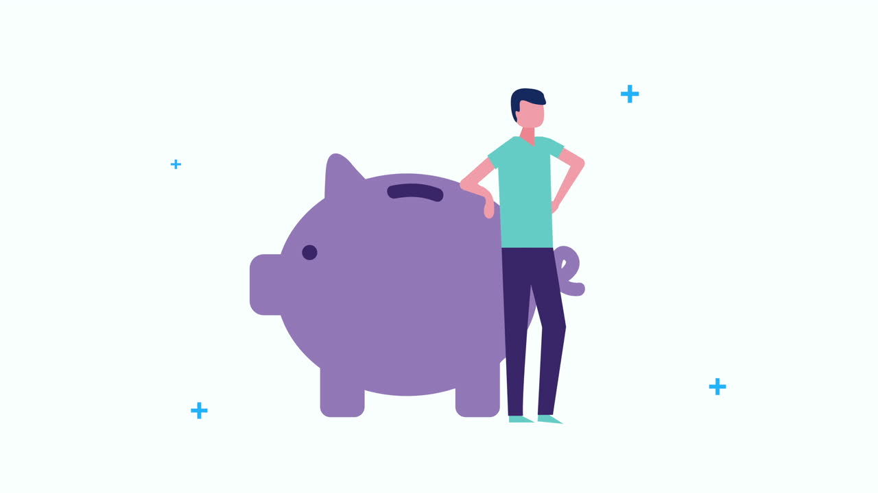young businessman with piggy savings