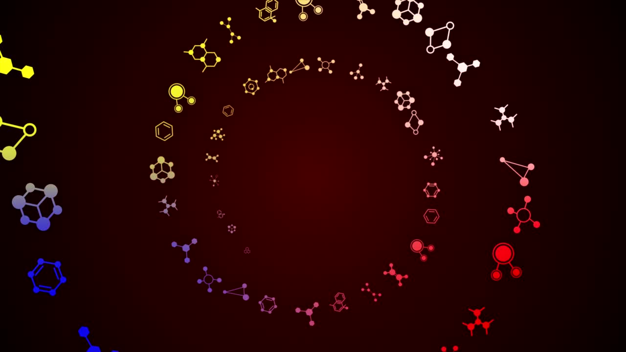 química, animación de moléculas, fondo, renderización, bucle, con el canal alfa