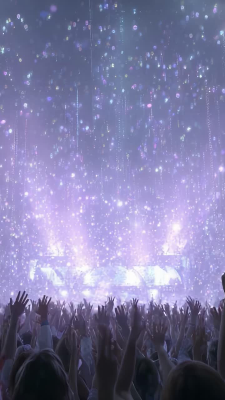 Luci accattivanti e folla energica: una straordinaria esperienza visiva di fan entusiasti circondati da un'illuminazione abbagliante durante un concerto notturno