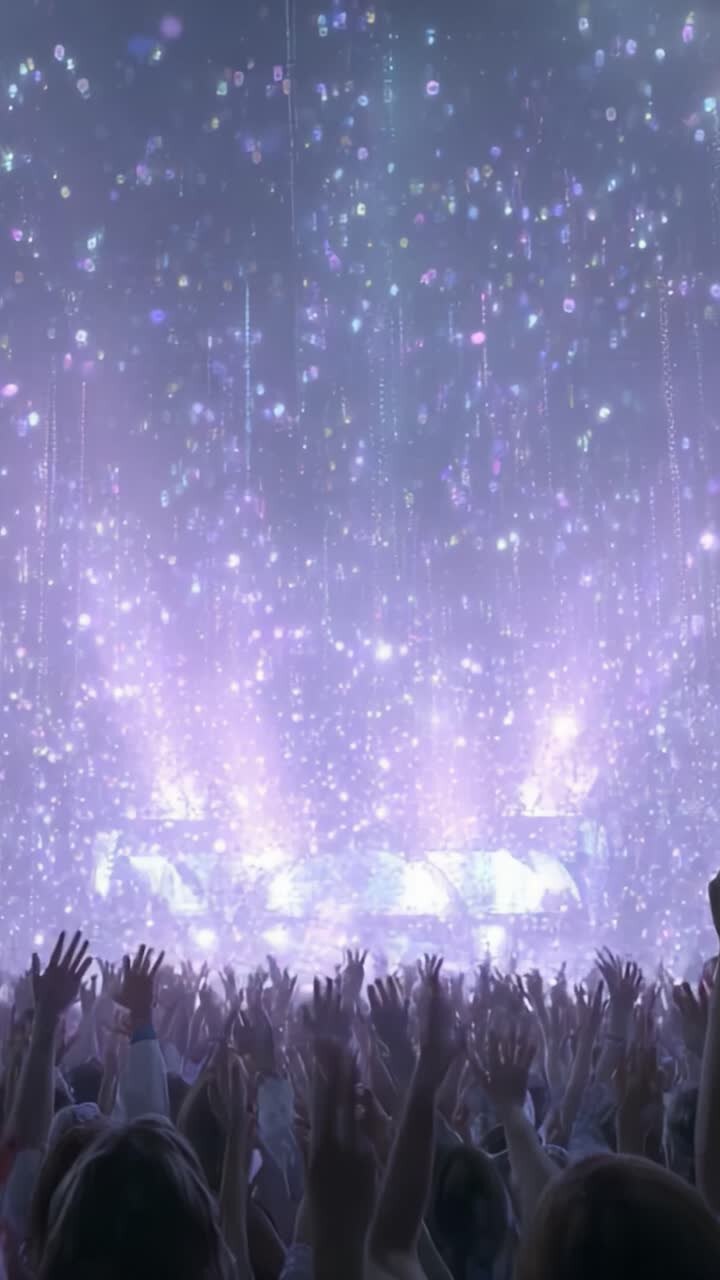 Luci accattivanti e folla energica: una straordinaria esperienza visiva di fan entusiasti circondati da un'illuminazione abbagliante durante un concerto notturno