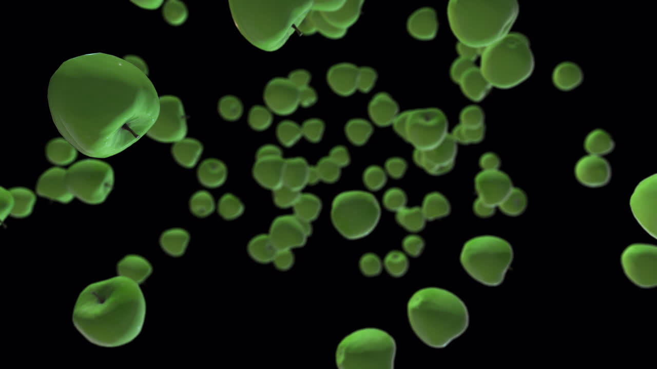 떨어지는 녹색 사과 3d 애니메이션