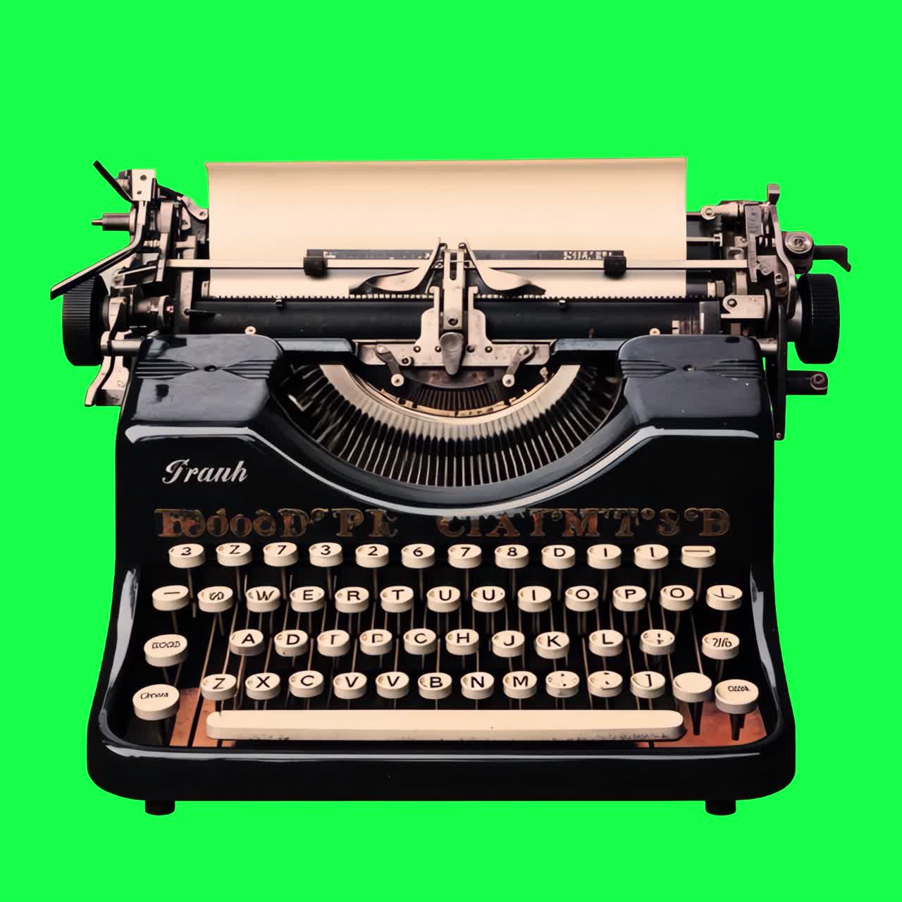 Vintage typewriter animation, transparent 4K video, green screen