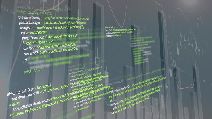 Animation of data processing on gray background