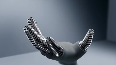 close-up of a robotic hand with spring fingers