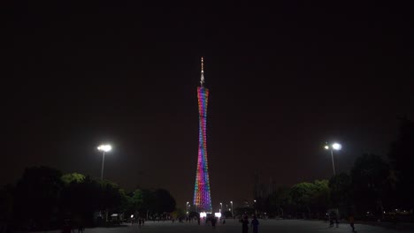 night illuminated guangzhou city famous canton tower crowded square panorama 4k