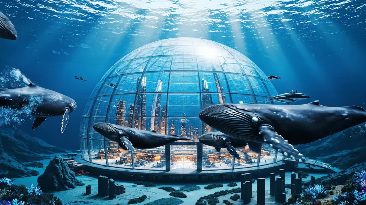 Underwater City with Whales