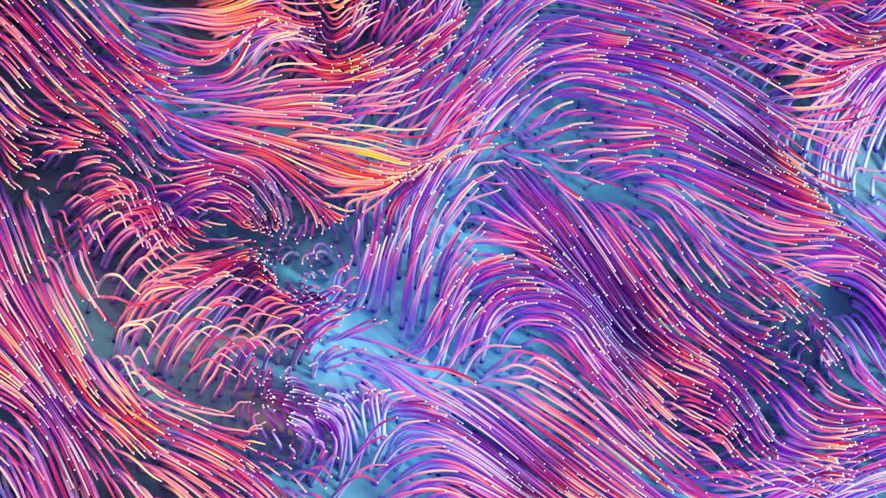 el crecimiento de partículas onduladas, fondo de color abstracto, renderización 3d.