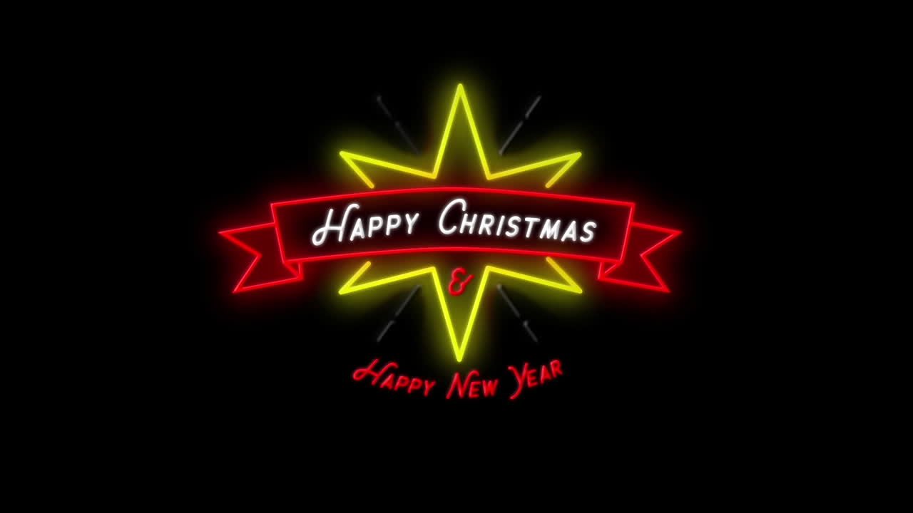 feliz navidad y feliz año nuevo signo de neón sobre fondo negro