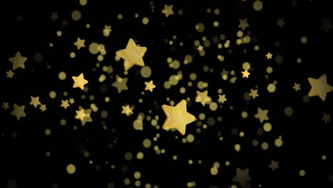 animation of golden dots and stars falling on black background