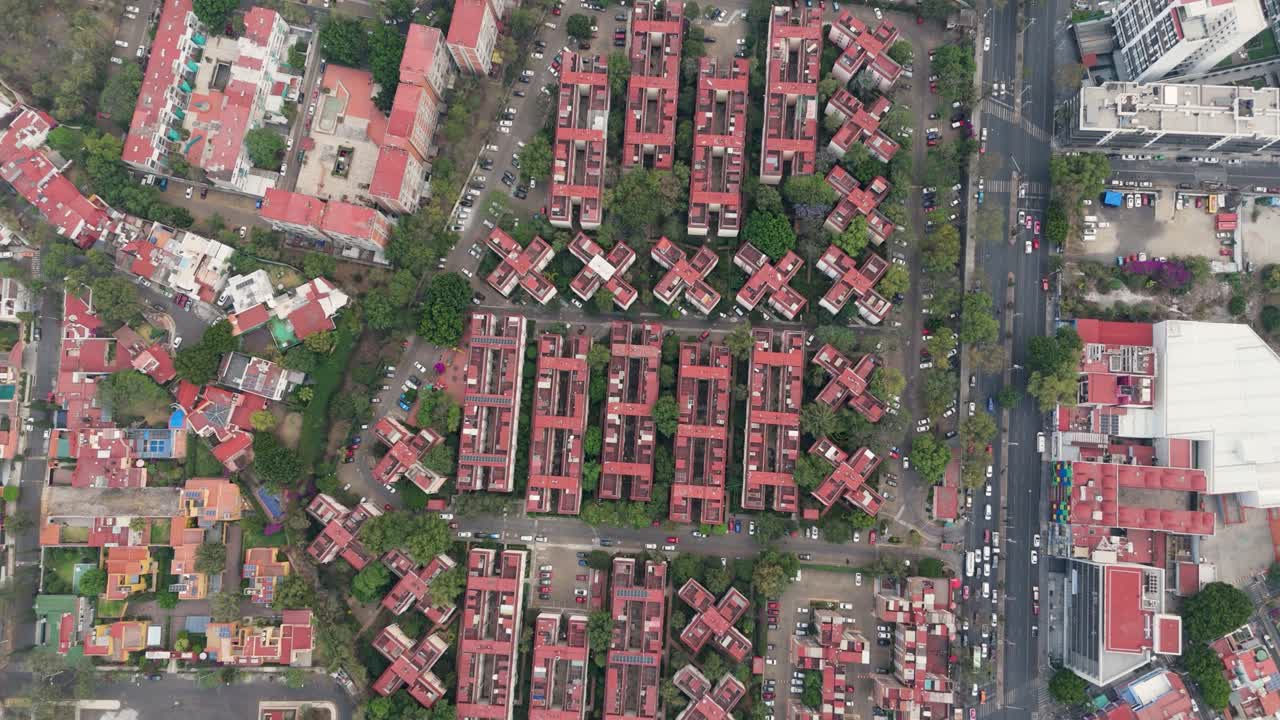 Drone perspective, bird's-eye view of housing blocks in Mexico City