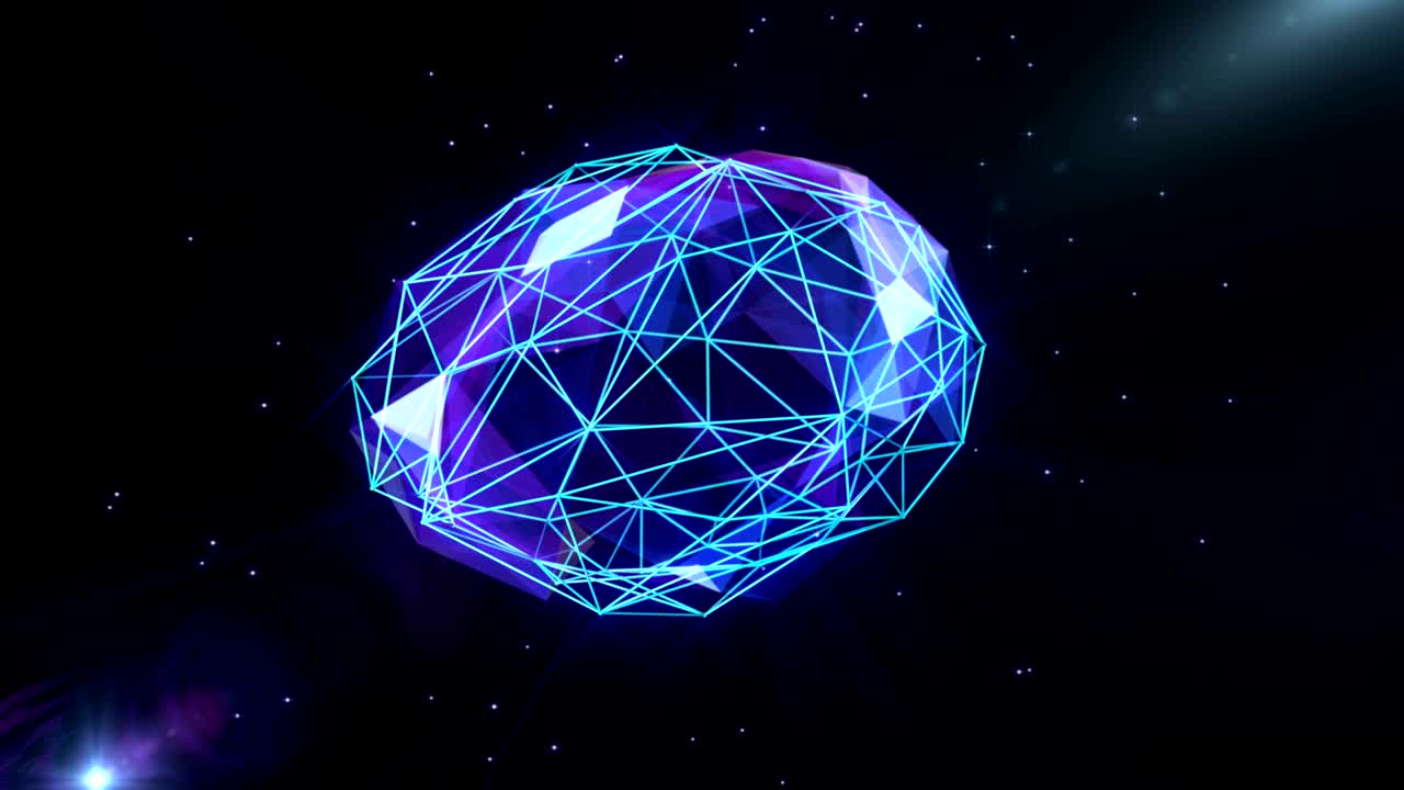 forma de cerebro poligonal con líneas y puntos brillantes.