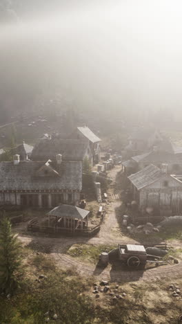 foggy morning in a medieval village