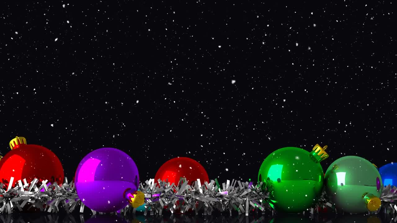 animación de la nieve cayendo sobre las joyas de navidad decoraciones con espacio de copia