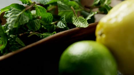 Mint-leaf-and-sweet-limes-on-black-background-4k