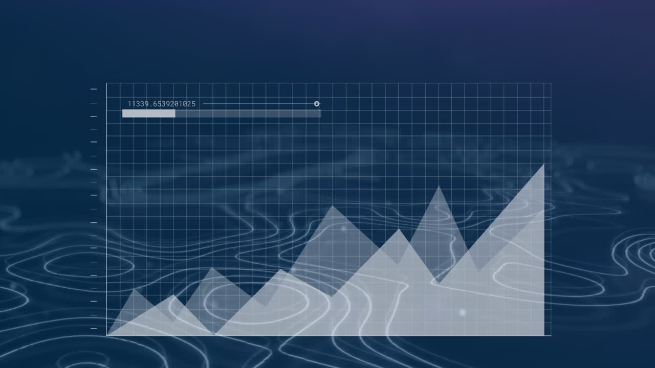 파란색 배경에 있는 선 위의 데이터 처리의 애니메이션