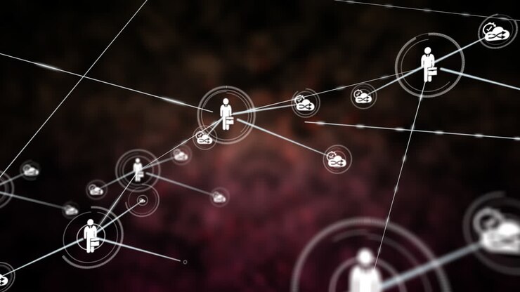 Animation of network of digital icons against brown textured background