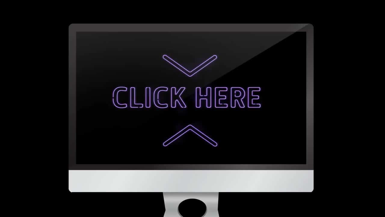 단어의 애니메이션 클릭 지금 검은 배경에 데스크 ⁇  컴퓨터의 화면에서  ⁇ 박이는