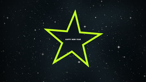 texto moderno de feliz año nuevo con estrellas y brillos en gradiente negro