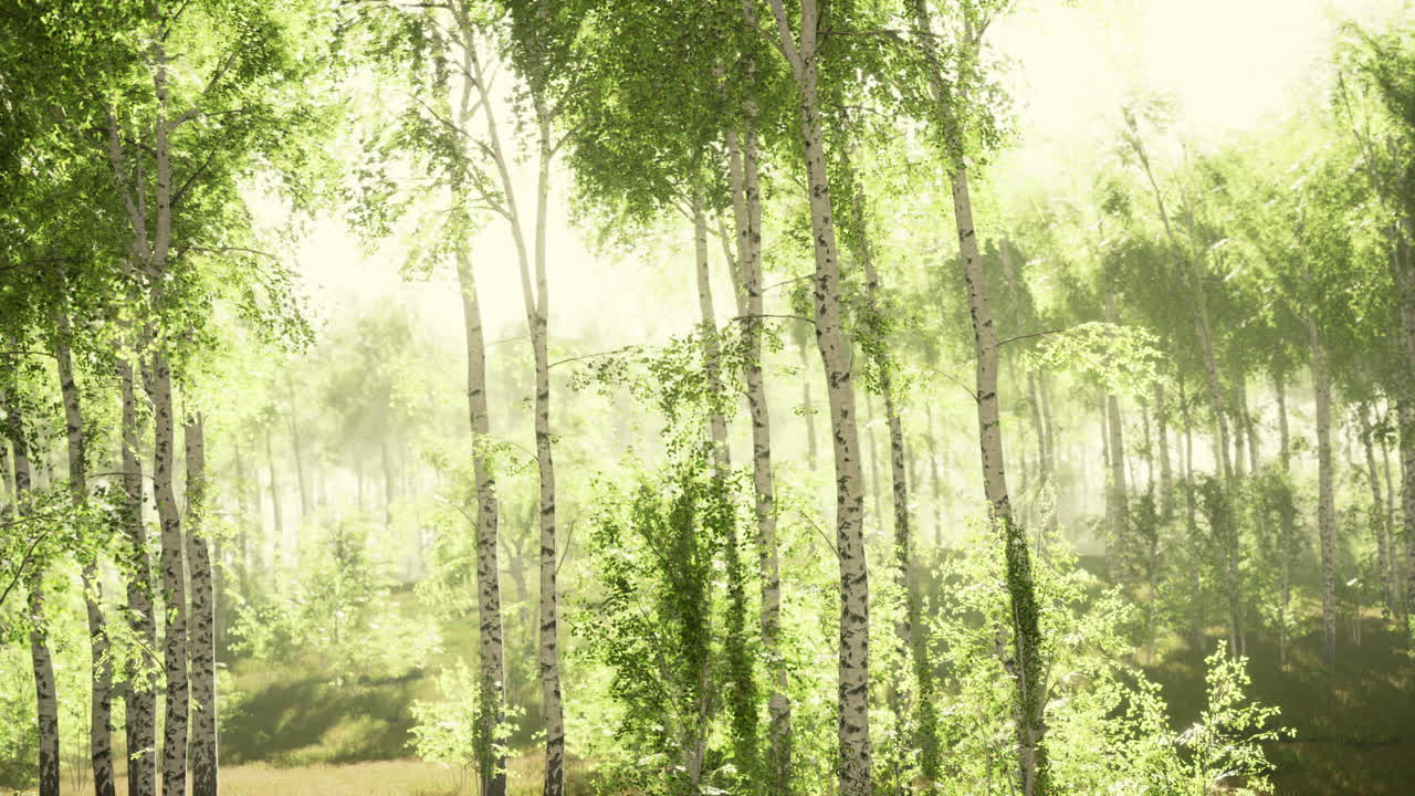 봄의 버크 숲에서 해가 뜨거나 해가 지는 모습