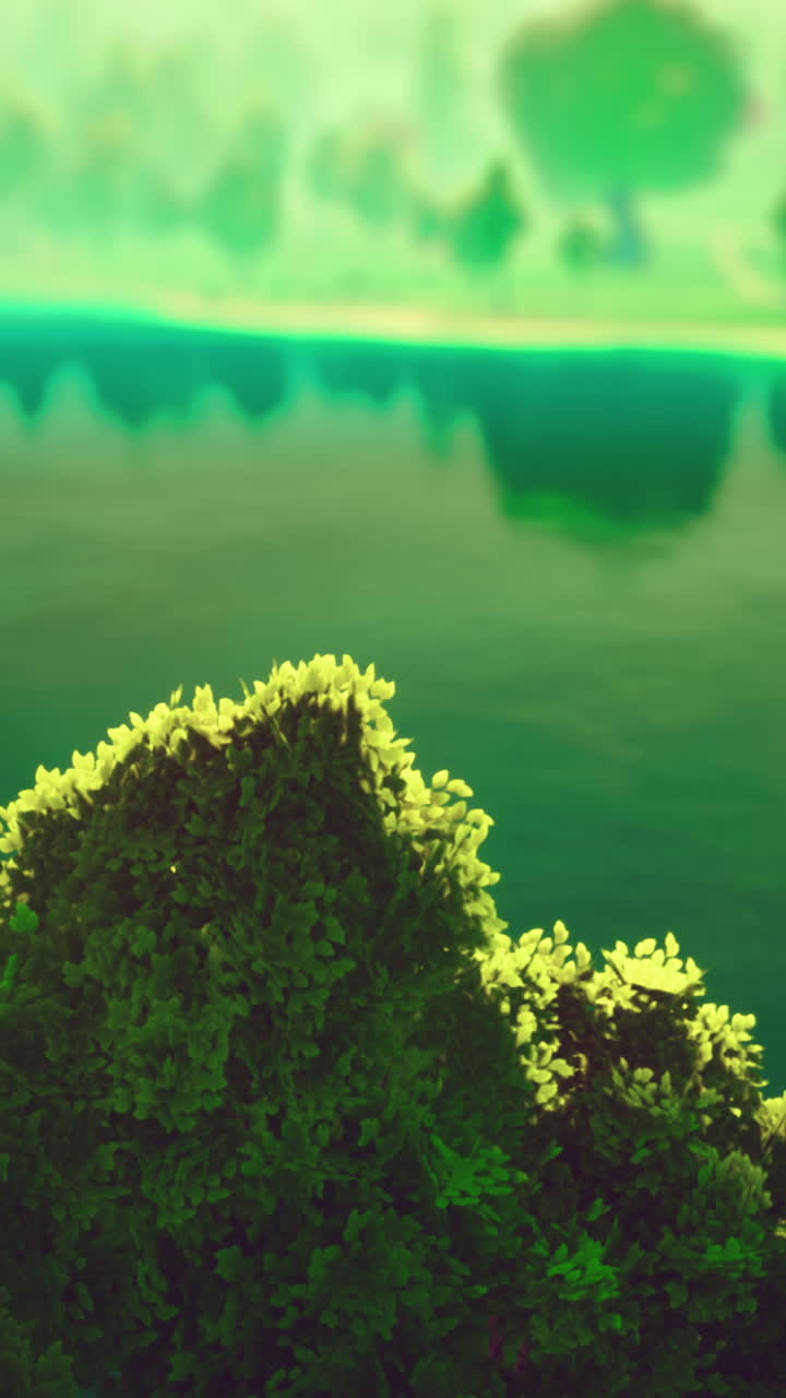 paisaje de bosque verde de dibujos animados con árboles y lago