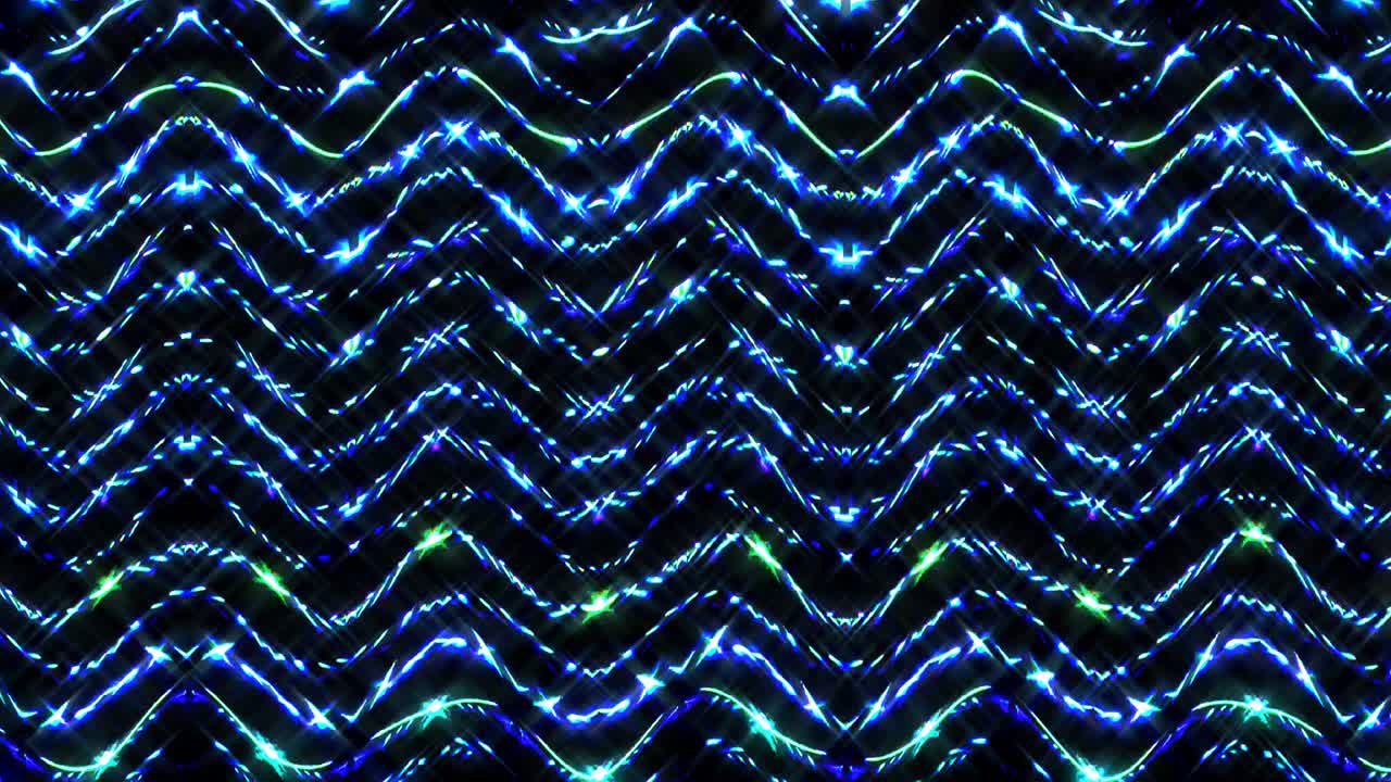 빛나는 밝은 선은 파란 파동 움직임을 설정, 다채로운, 검은 바탕에