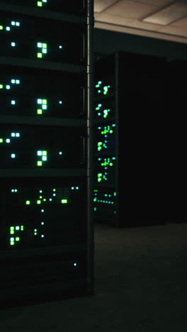 inside a modern data center: rows of powerful servers and networking equipment